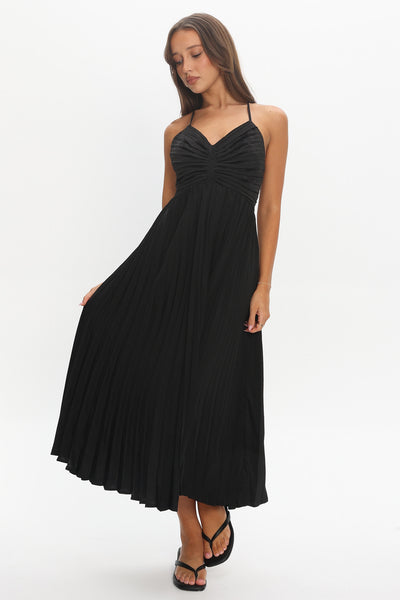 Spoken For Accordion Pleat Midi Dress Black | Selfie Leslie
