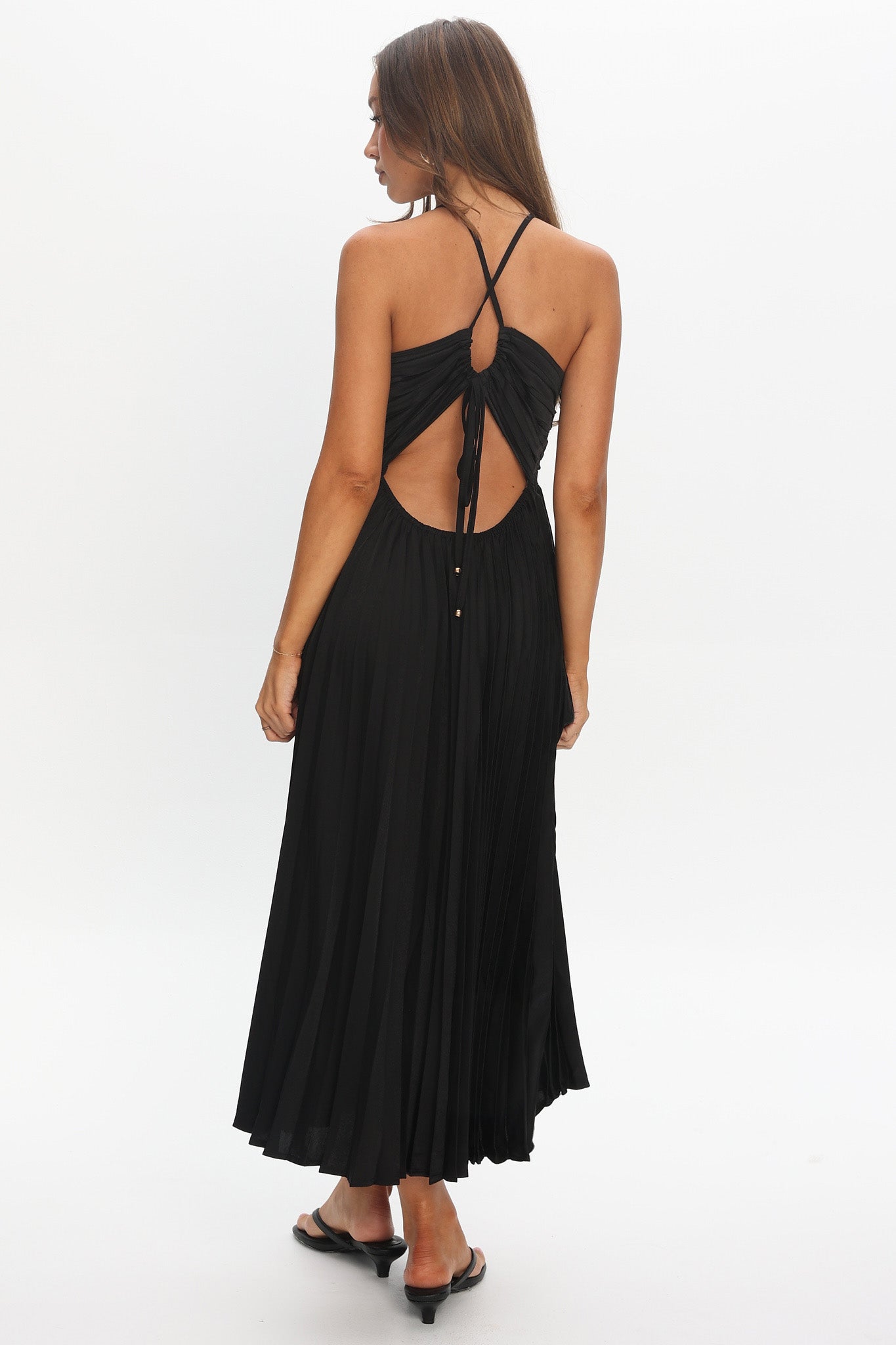 Spoken For Accordion Pleat Midi Dress Black | Selfie Leslie