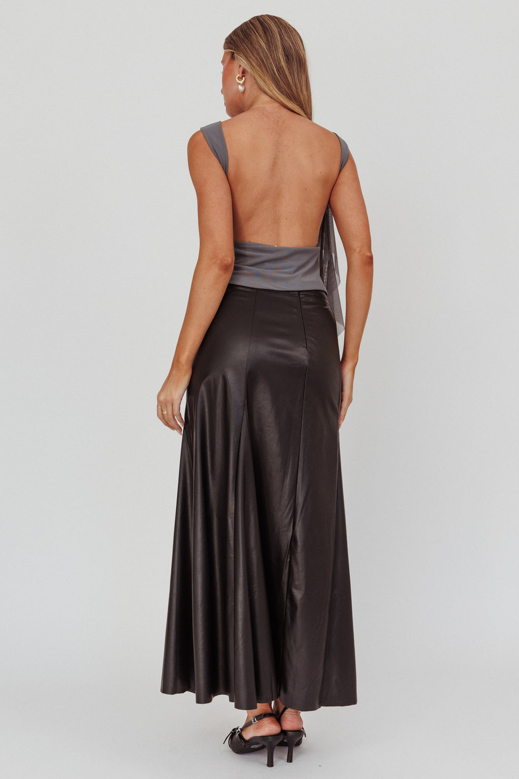 Galaxia A-Line Faux Leather Maxi Skirt Black by Selfie Leslie