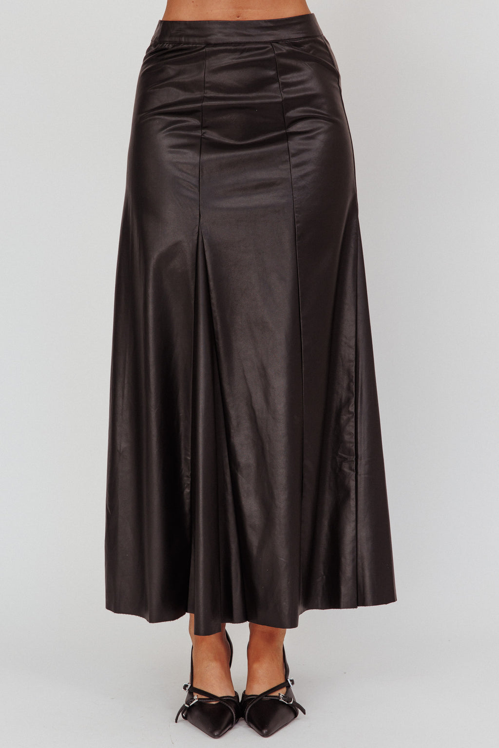Galaxia A-Line Faux Leather Maxi Skirt Black by Selfie Leslie