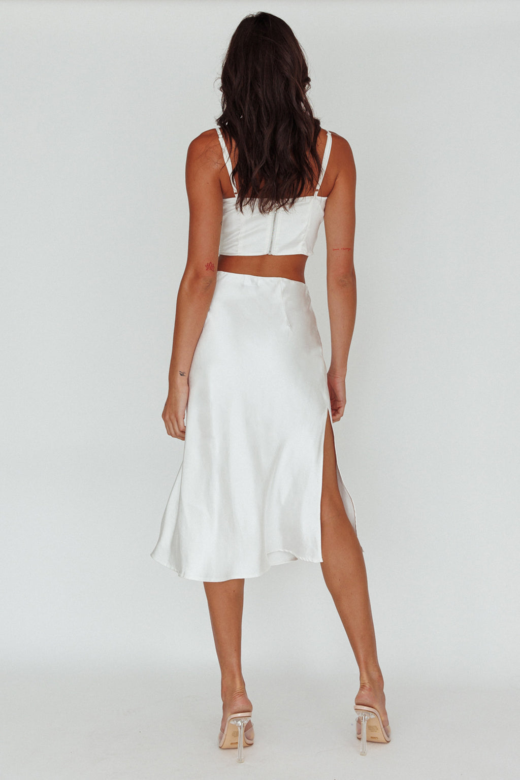 Daze Satin Midi Skirt Cream by Selfie Leslie