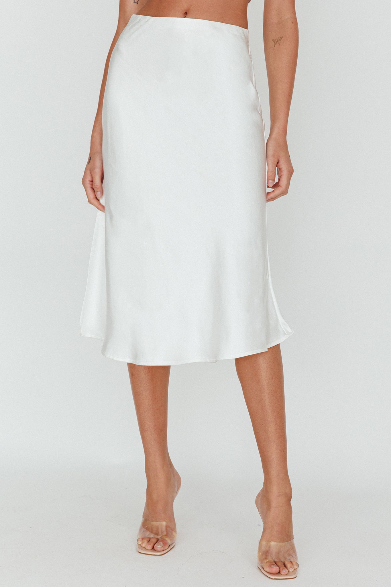 Daze Satin Midi Skirt Cream by Selfie Leslie