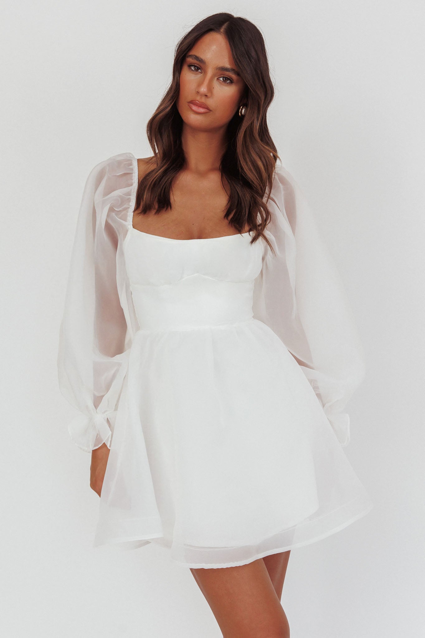I've Got Sunshine Long Sleeve Mini Dress White | Selfie Leslie