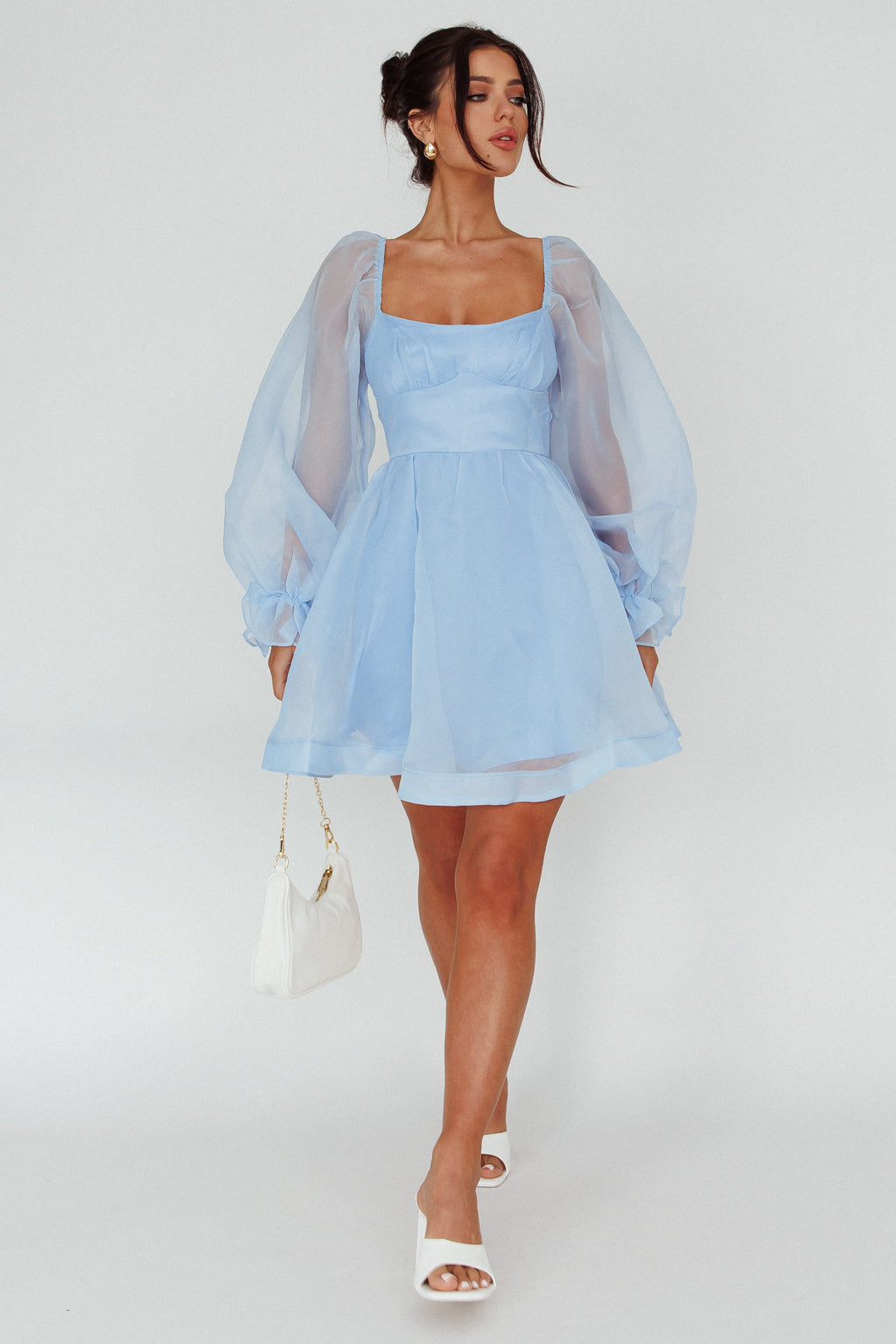 I've Got Sunshine Long Sleeve Mini Dress Light Blue by Selfie Leslie
