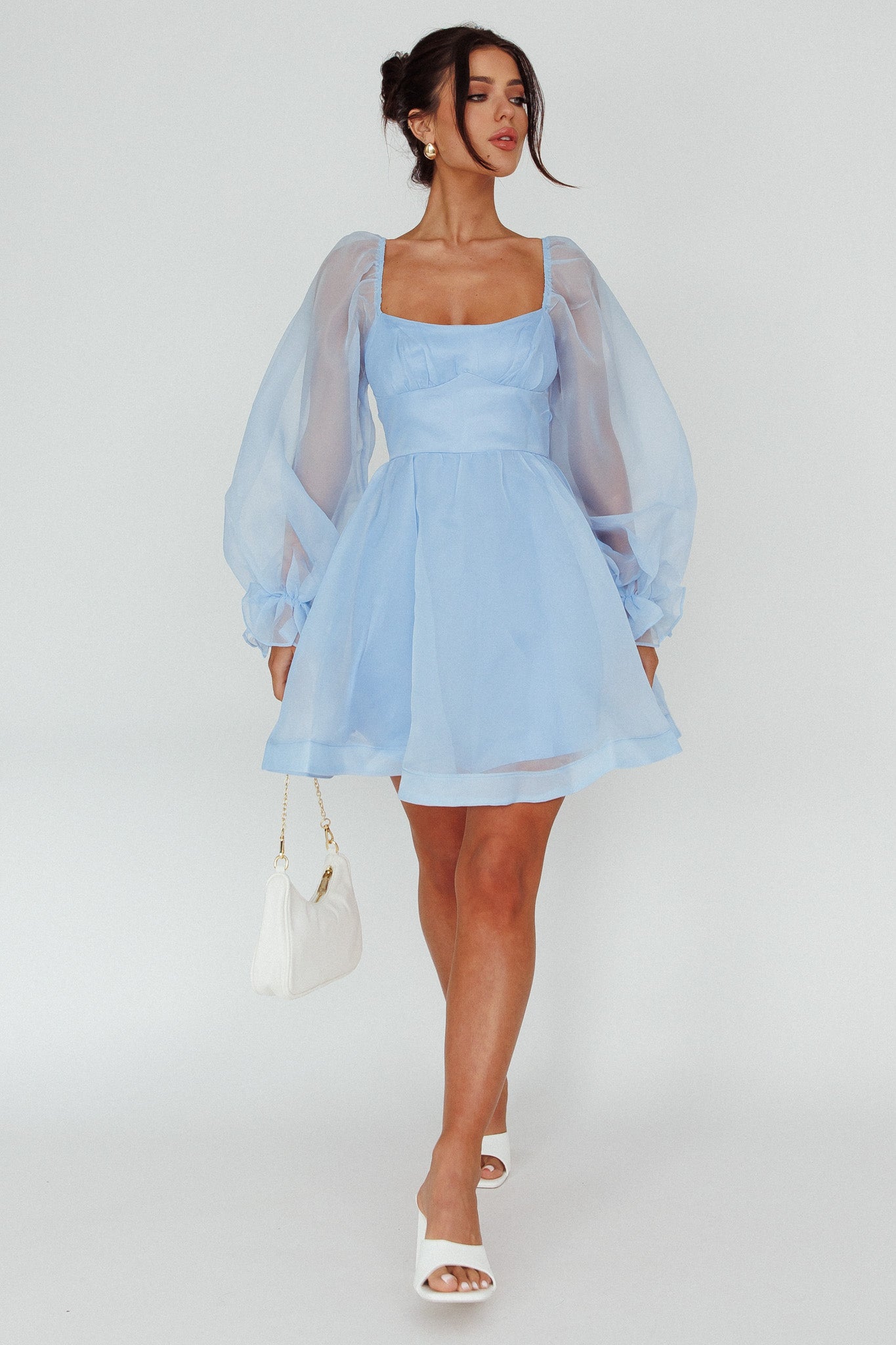 I've Got Sunshine Long Sleeve Mini Dress Light Blue by Selfie Leslie