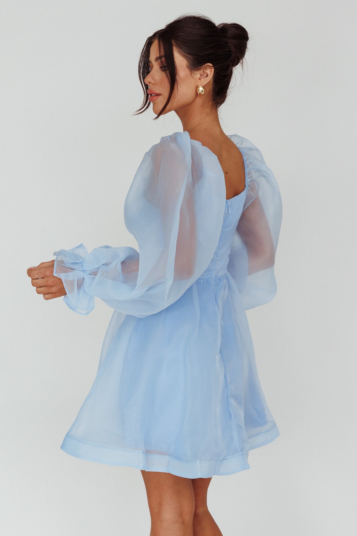 I've Got Sunshine Long Sleeve Mini Dress Light Blue by Selfie Leslie