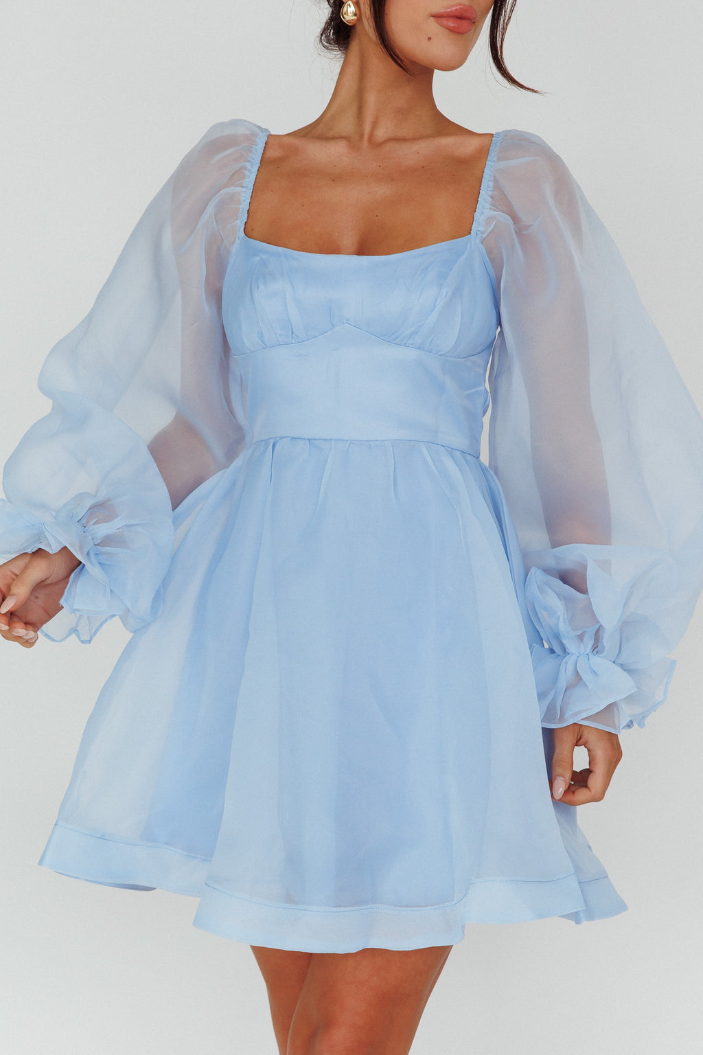 I've Got Sunshine Long Sleeve Mini Dress Light Blue by Selfie Leslie