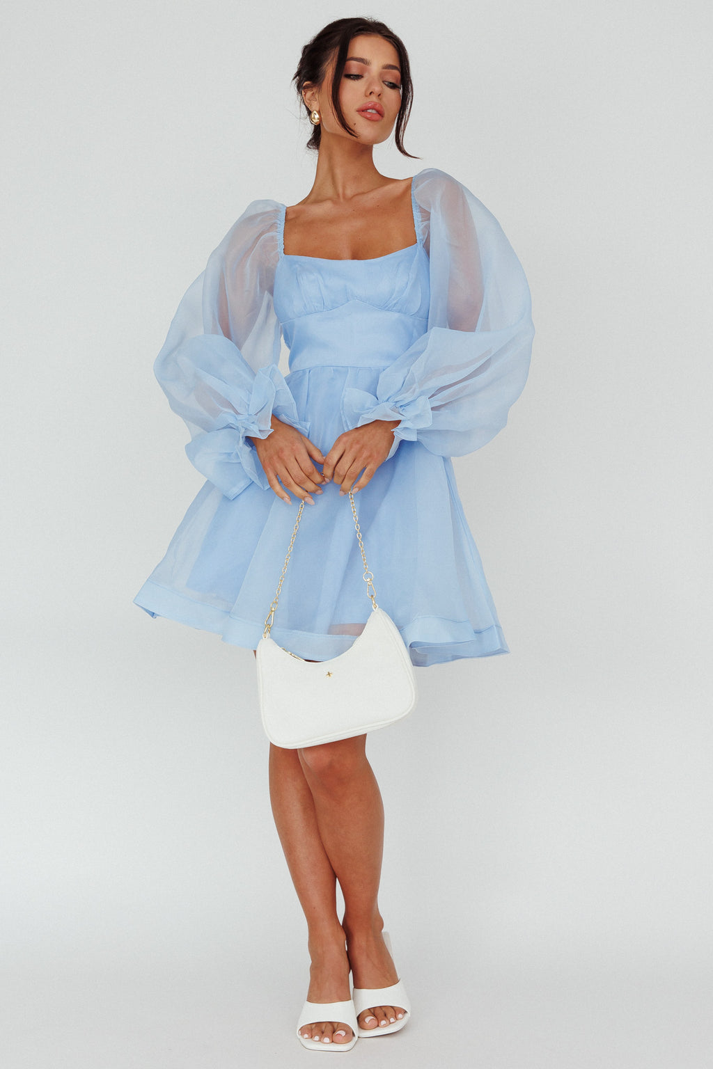 I've Got Sunshine Long Sleeve Mini Dress Light Blue by Selfie Leslie