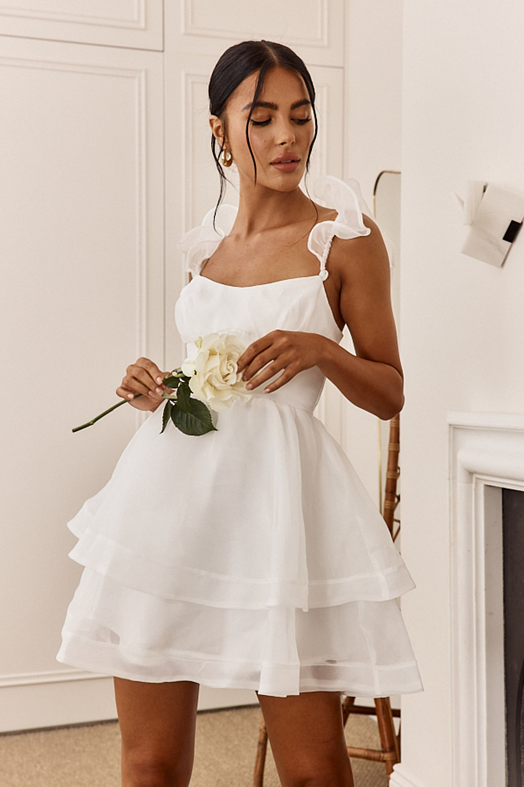 I've Got Sunshine Ruffle Strap Mini Dress White by Selfie Leslie