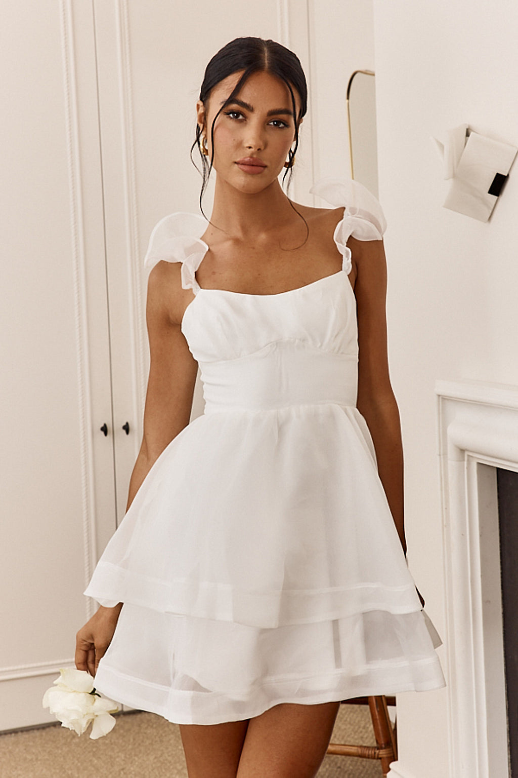 I've Got Sunshine Ruffle Strap Mini Dress White by Selfie Leslie