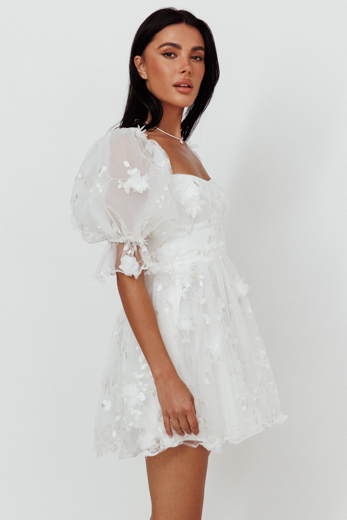I've Got Sunshine Ruffle Strap Mini Dress Embellished White by Selfie Leslie