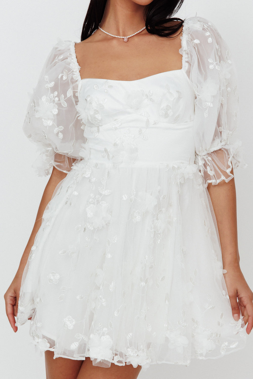 I've Got Sunshine Ruffle Strap Mini Dress Embellished White by Selfie Leslie