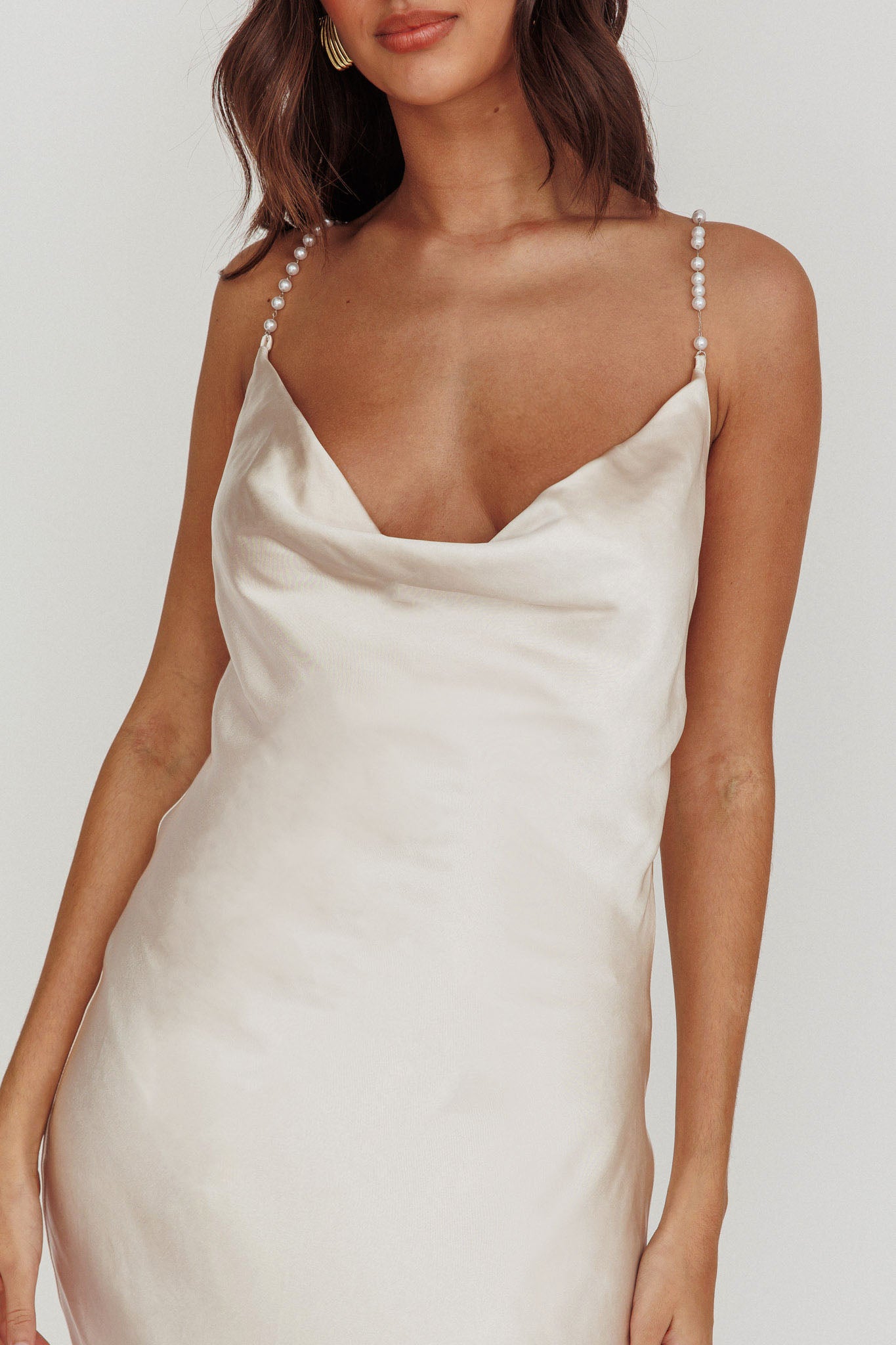 champagne satin cowl neck dress Open back cowl bias gown