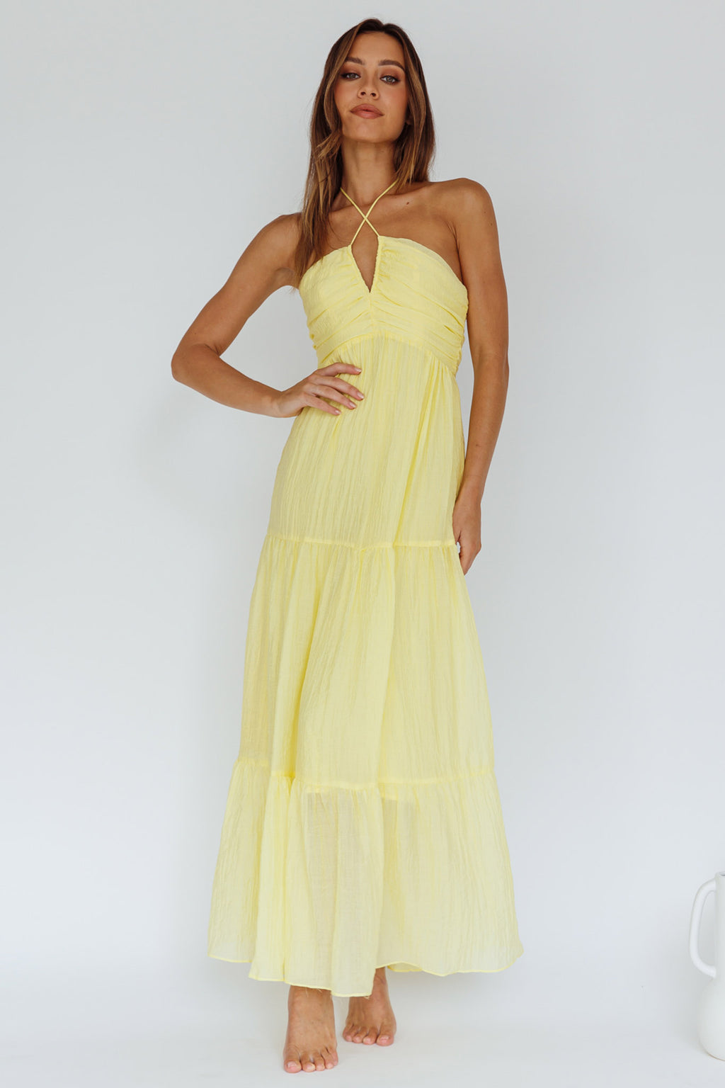 Asiah Halterneck Maxi Dress Lemon by Selfie Leslie