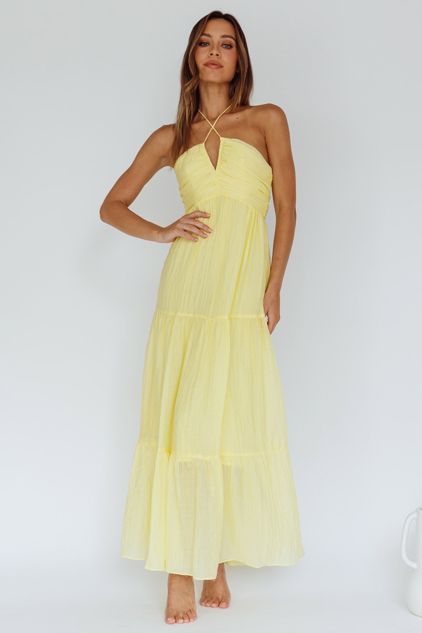 Asiah Halterneck Maxi Dress Lemon by Selfie Leslie