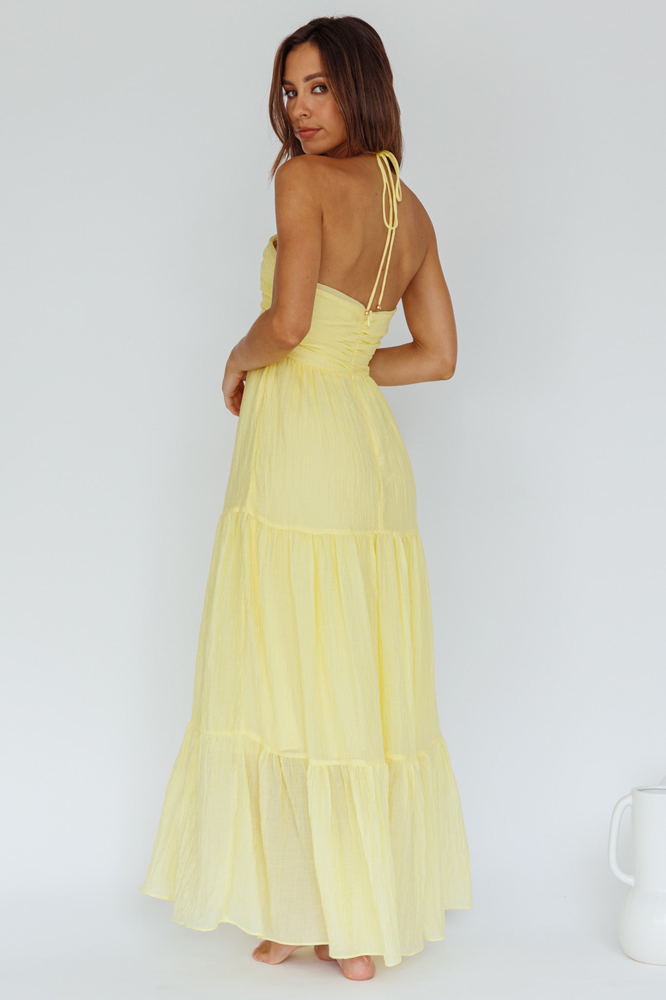 Asiah Halterneck Maxi Dress Lemon by Selfie Leslie