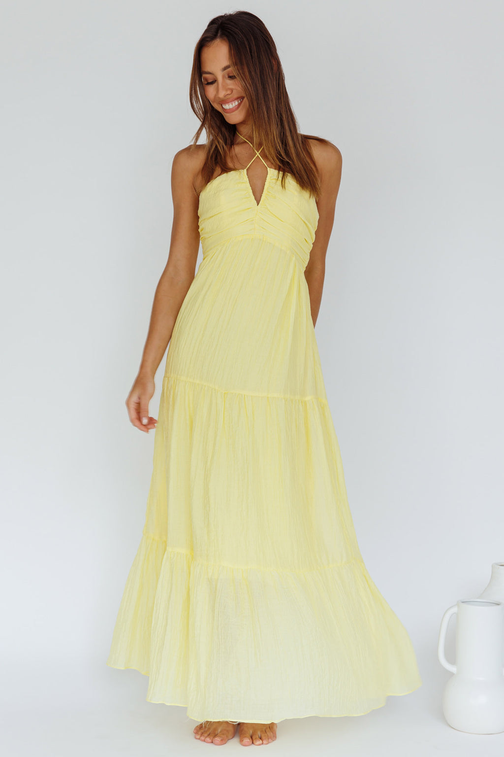 Asiah Halterneck Maxi Dress Lemon by Selfie Leslie
