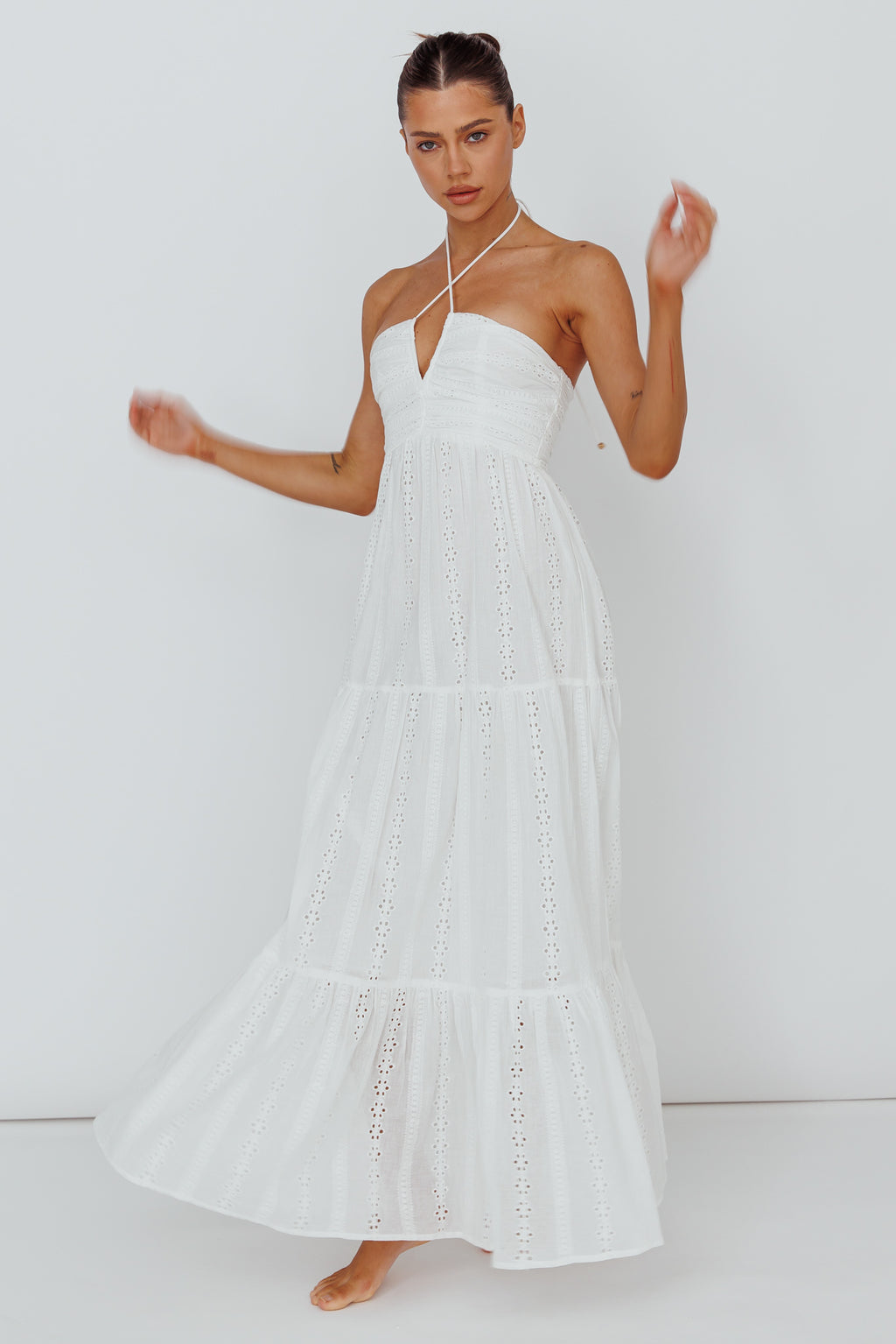 Asiah Halterneck Maxi Dress Eyelet White by Selfie Leslie