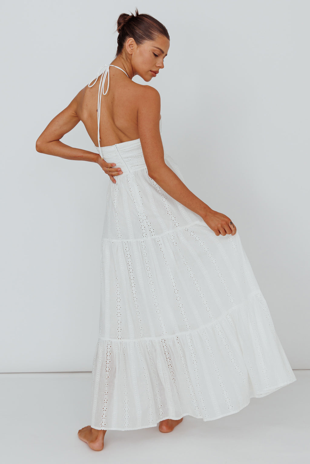 Asiah Halterneck Maxi Dress Eyelet White by Selfie Leslie