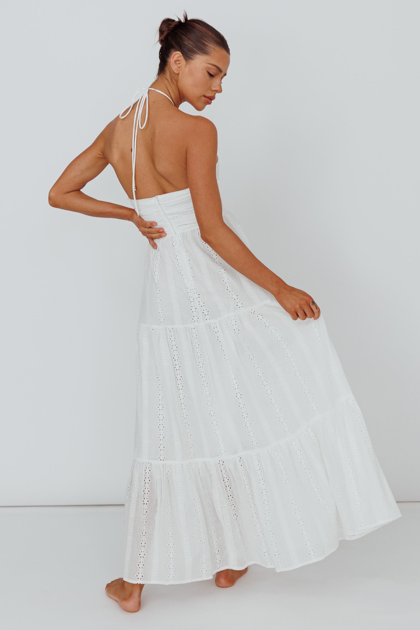 Asiah Halterneck Maxi Dress Eyelet White by Selfie Leslie
