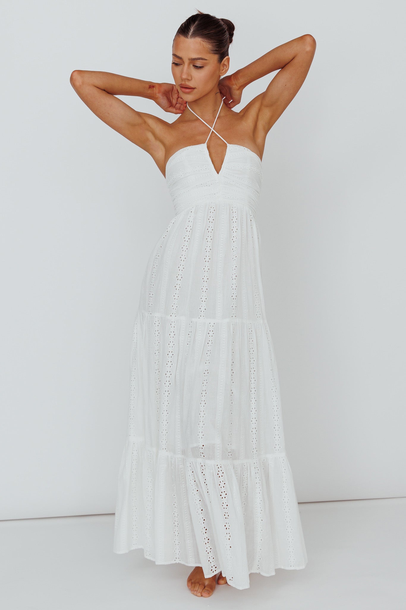 Asiah Halterneck Maxi Dress Eyelet White by Selfie Leslie