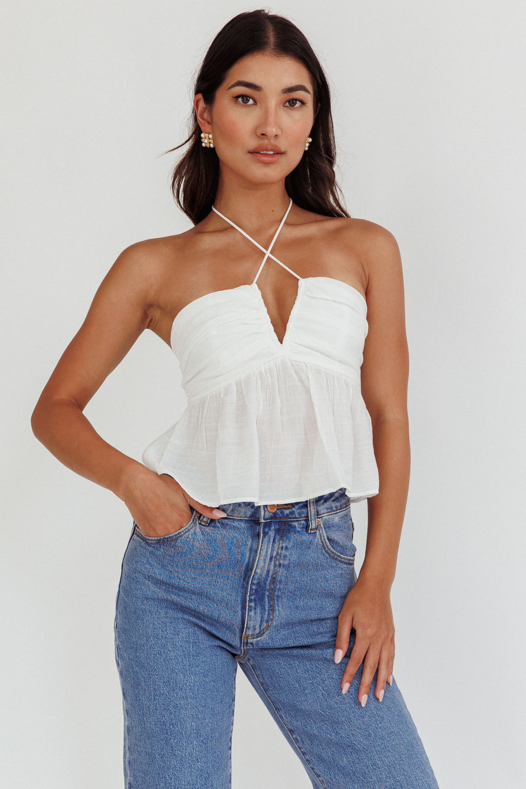 Asiah Halter Neck Cami Top Off White by Selfie Leslie