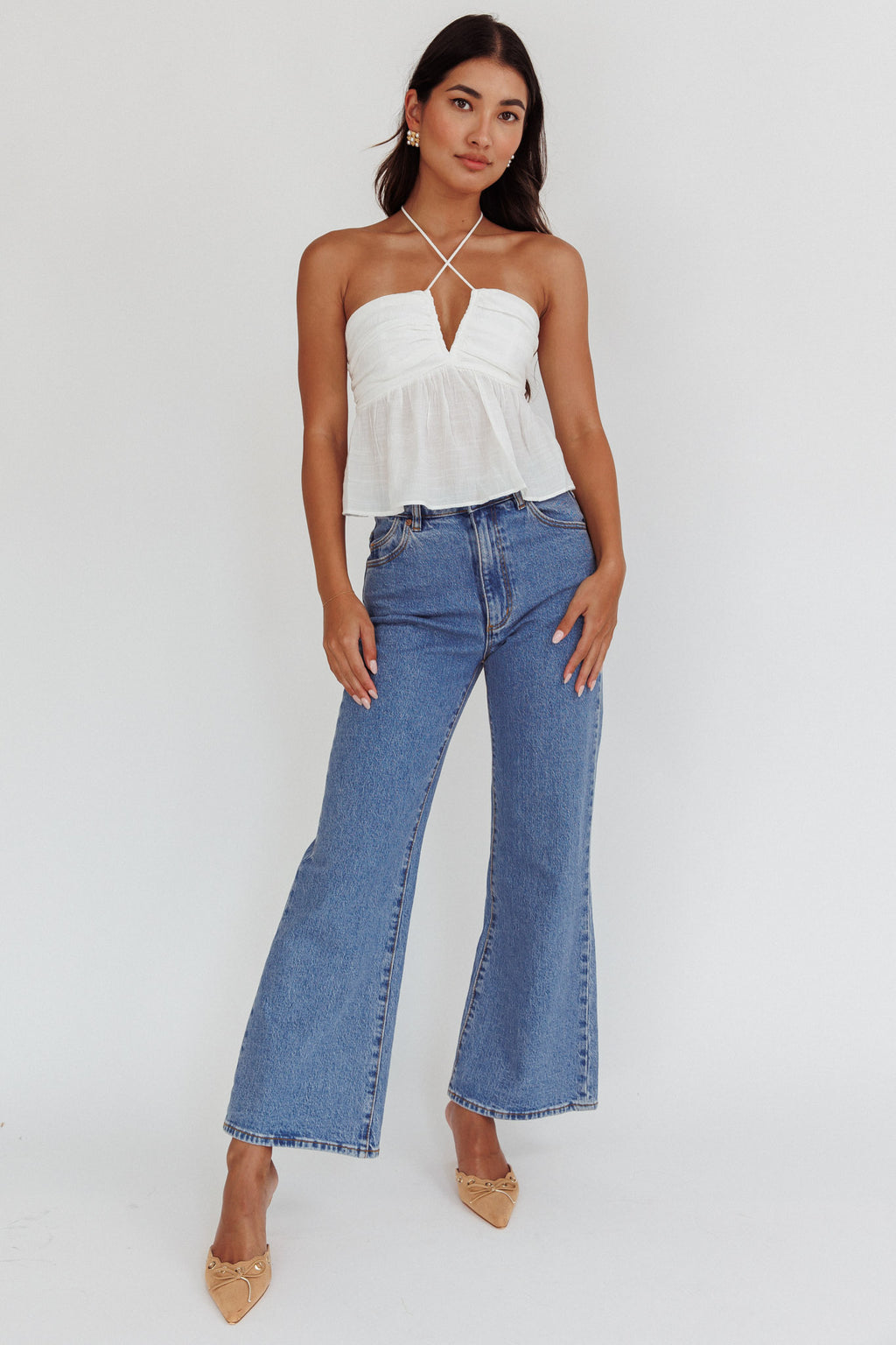 Asiah Halter Neck Cami Top Off White by Selfie Leslie