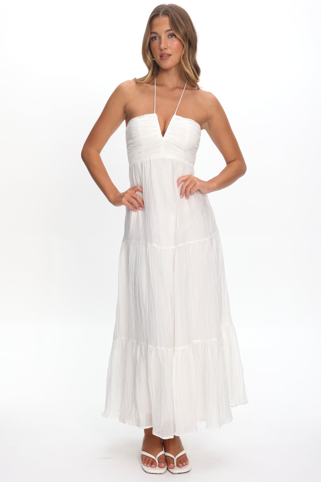 Dorelle V-Bust Halter Maxi Dress White by Selfie Leslie