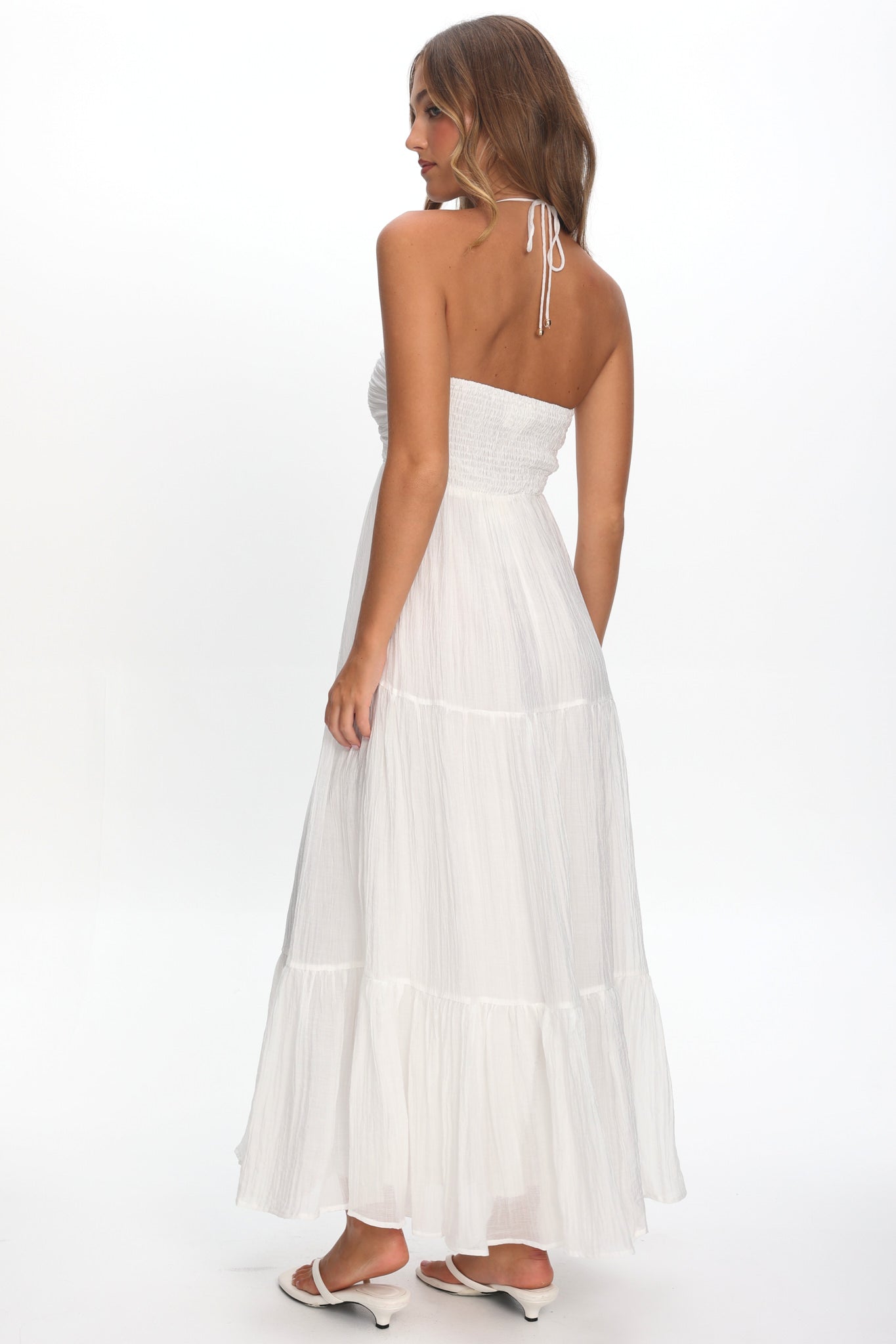 Dorelle V-Bust Halter Maxi Dress White by Selfie Leslie