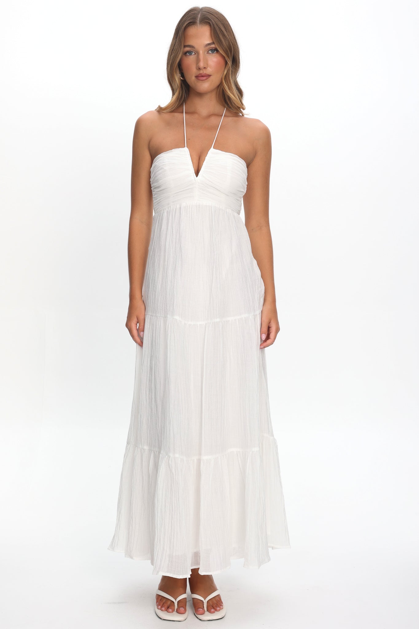 Dorelle V-Bust Halter Maxi Dress White by Selfie Leslie