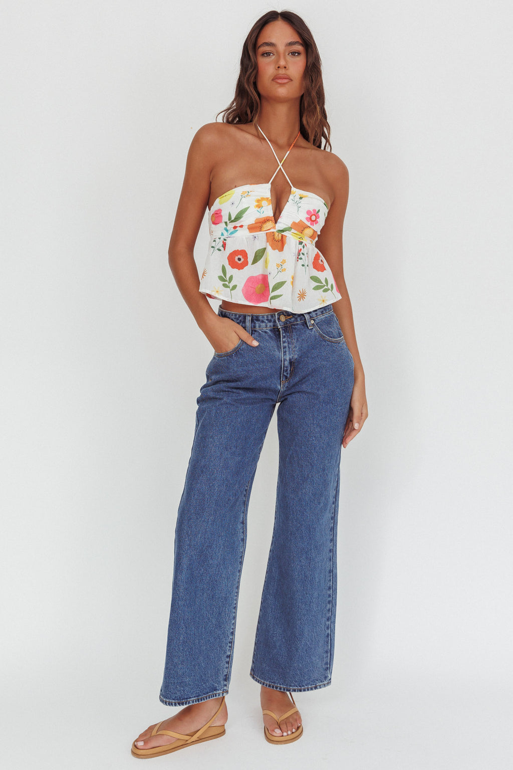 Asiah Halter Neck Top Floral White by Selfie Leslie