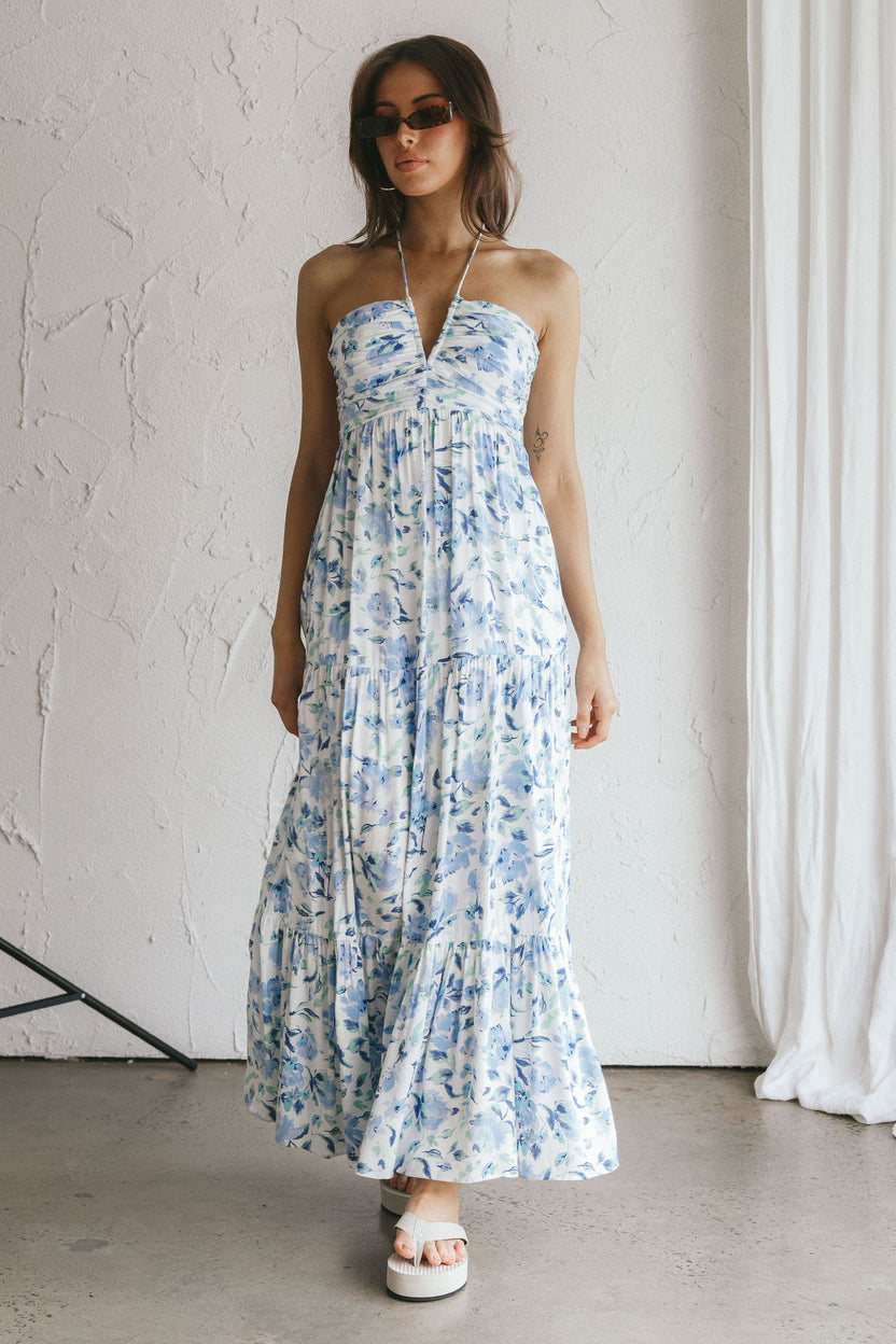 Asiah Ruffle Trim Halterneck Maxi Dress Lavender main image 1