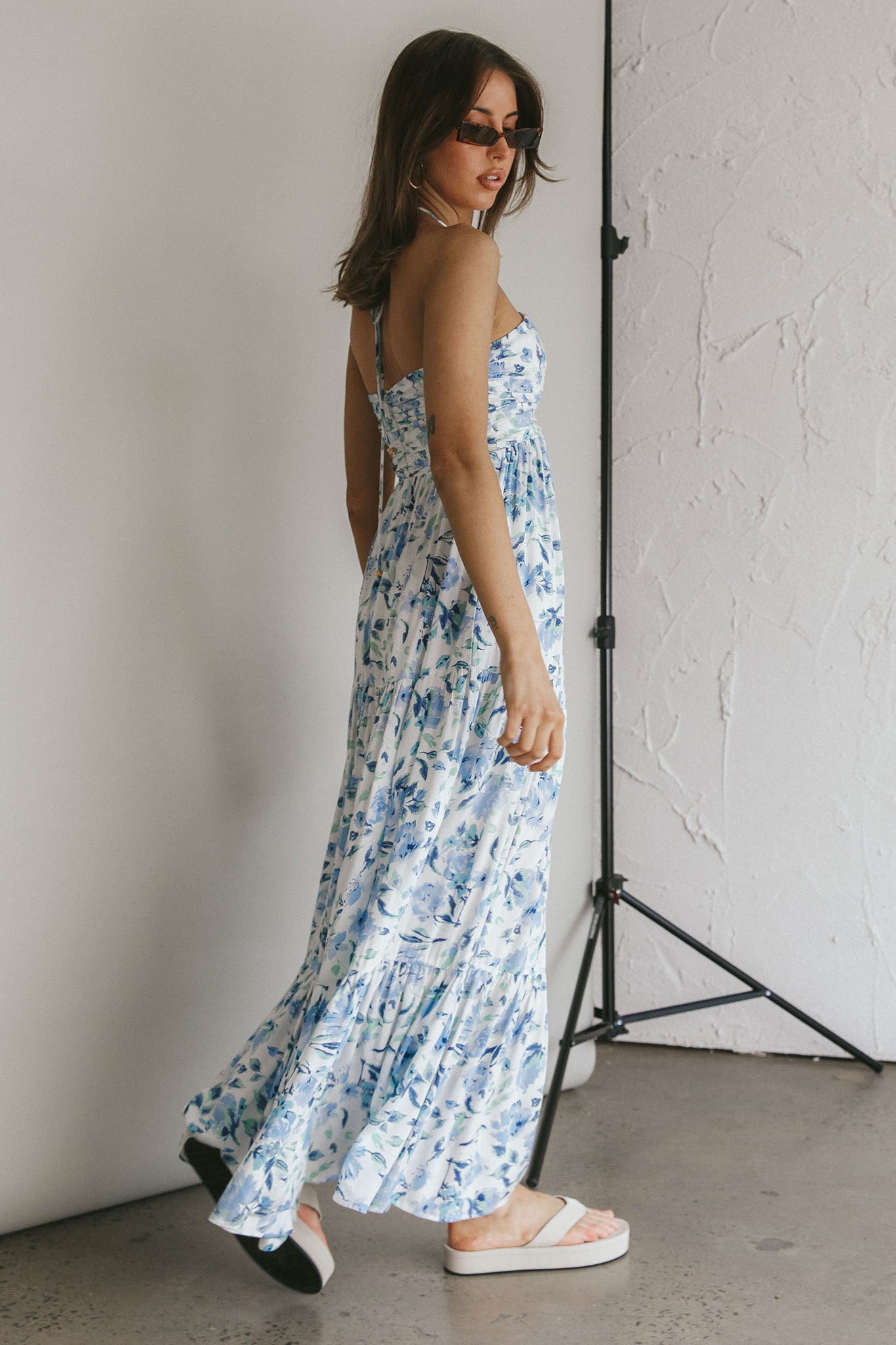 Asiah Halterneck Maxi Dress Floral Blue by Selfie Leslie