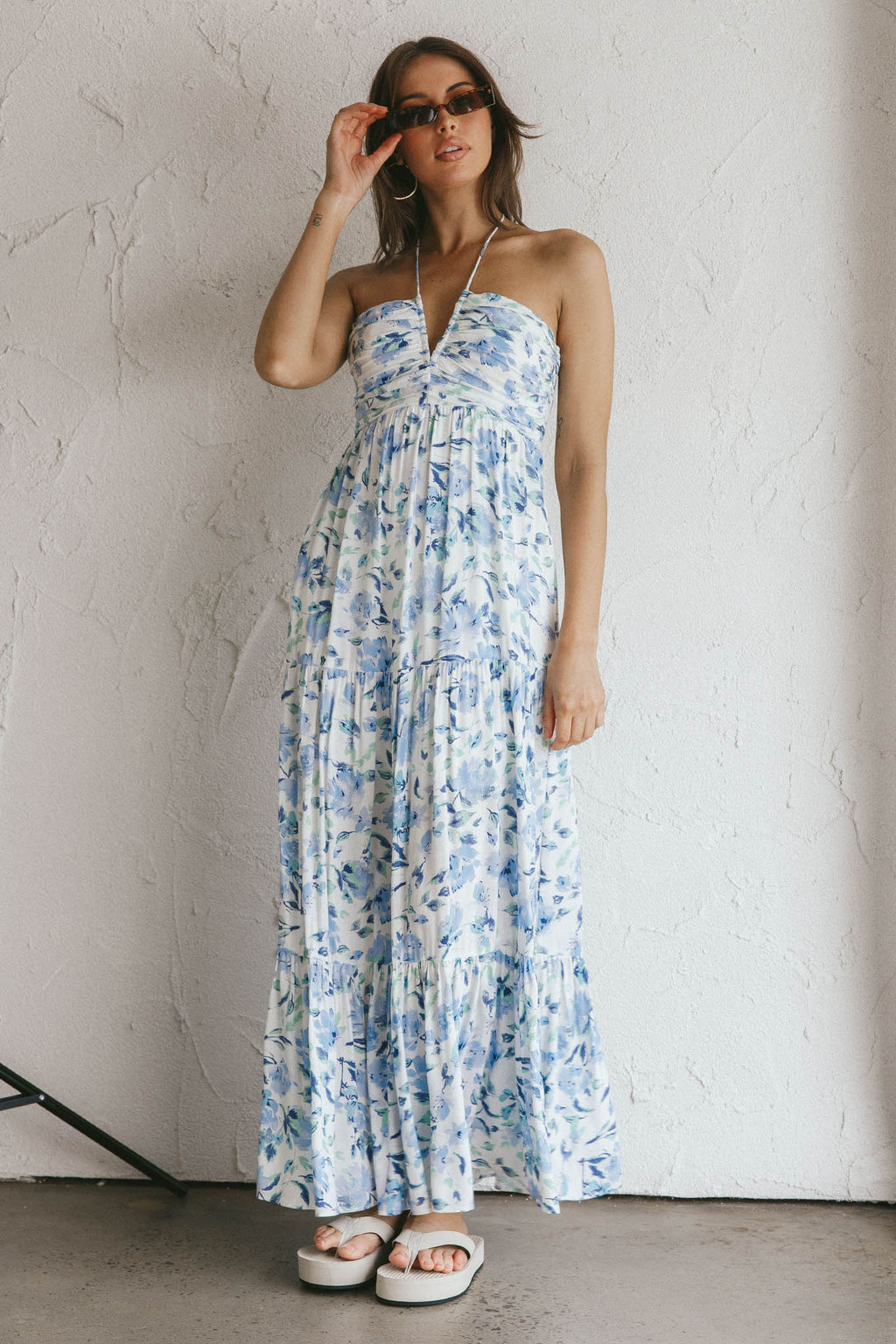 Asiah Halterneck Maxi Dress Floral Blue by Selfie Leslie