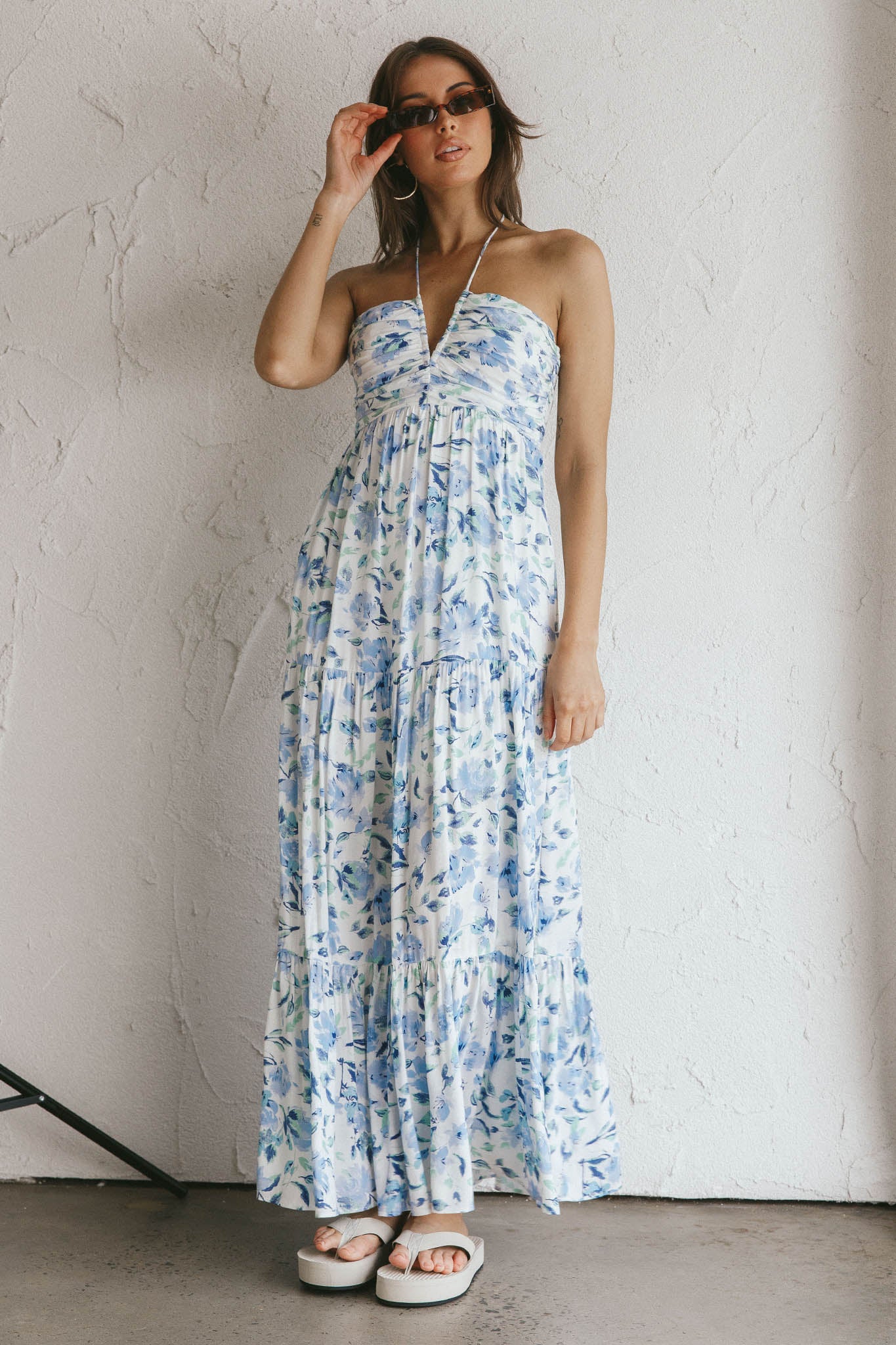 Asiah Halterneck Maxi Dress Floral Blue by Selfie Leslie