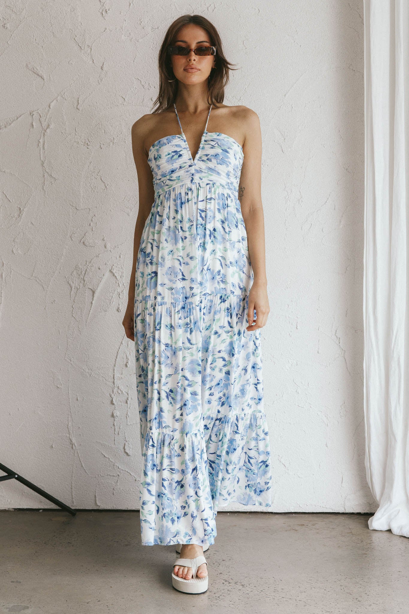 Asiah Halterneck Maxi Dress Floral Blue by Selfie Leslie