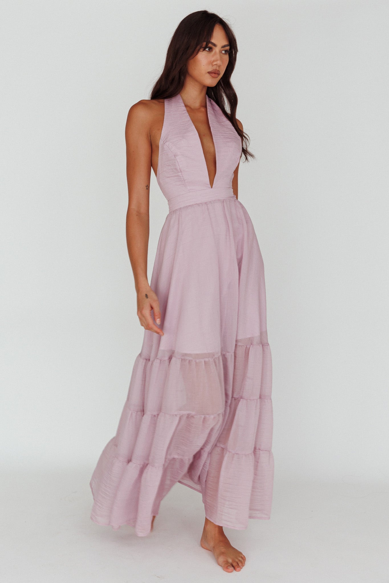 Jalisco Sun Halterneck Maxi Dress Lilac by Selfie Leslie