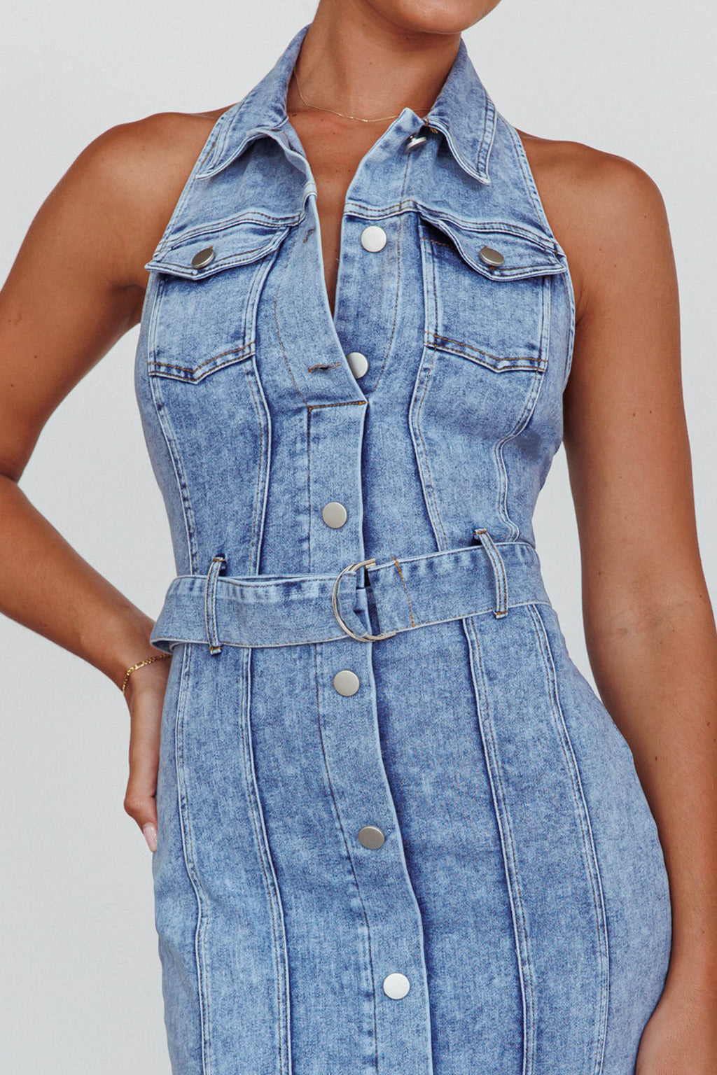 Good To Go Halterneck Midi Dress Denim by Selfie Leslie