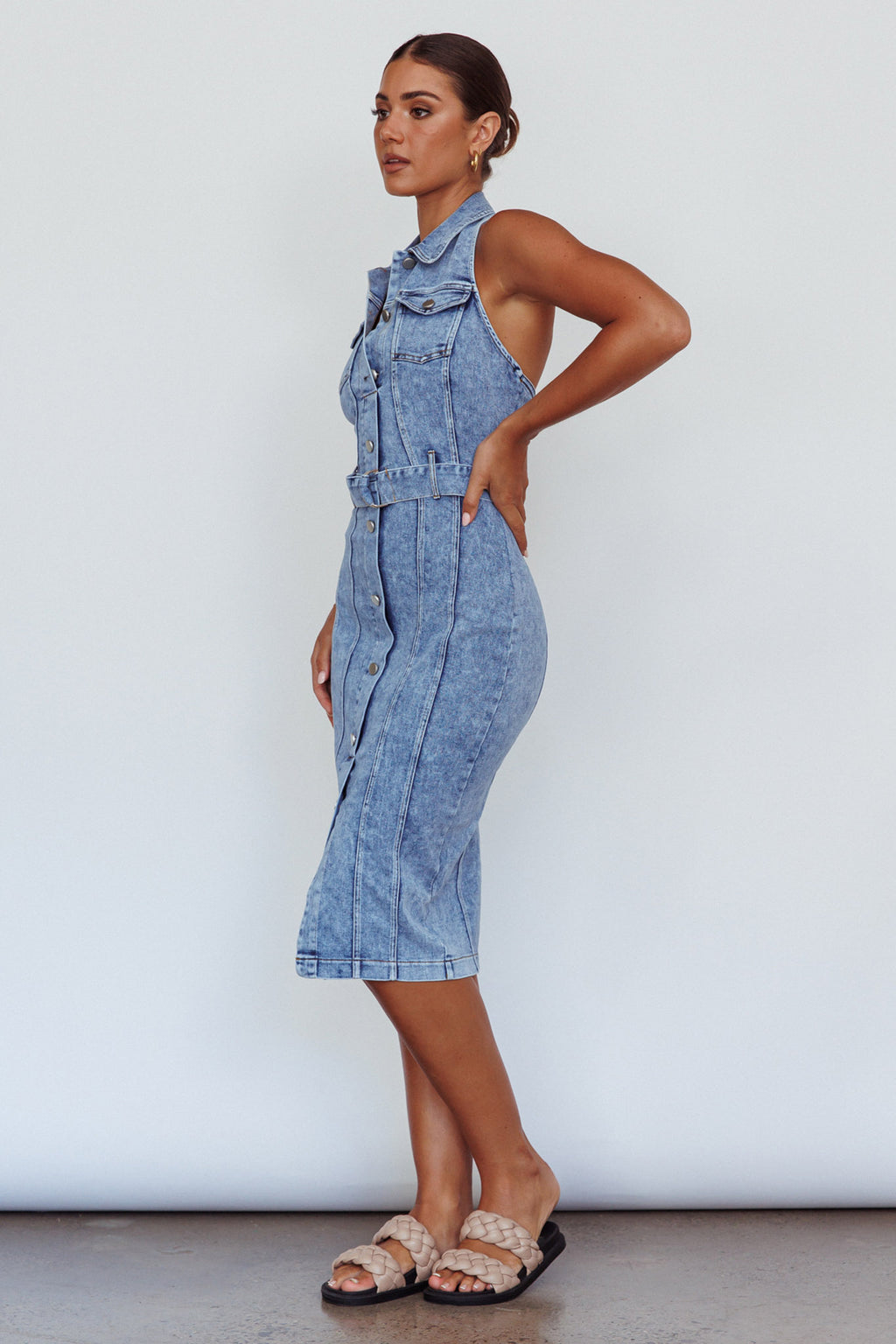 Good To Go Halterneck Midi Dress Denim by Selfie Leslie