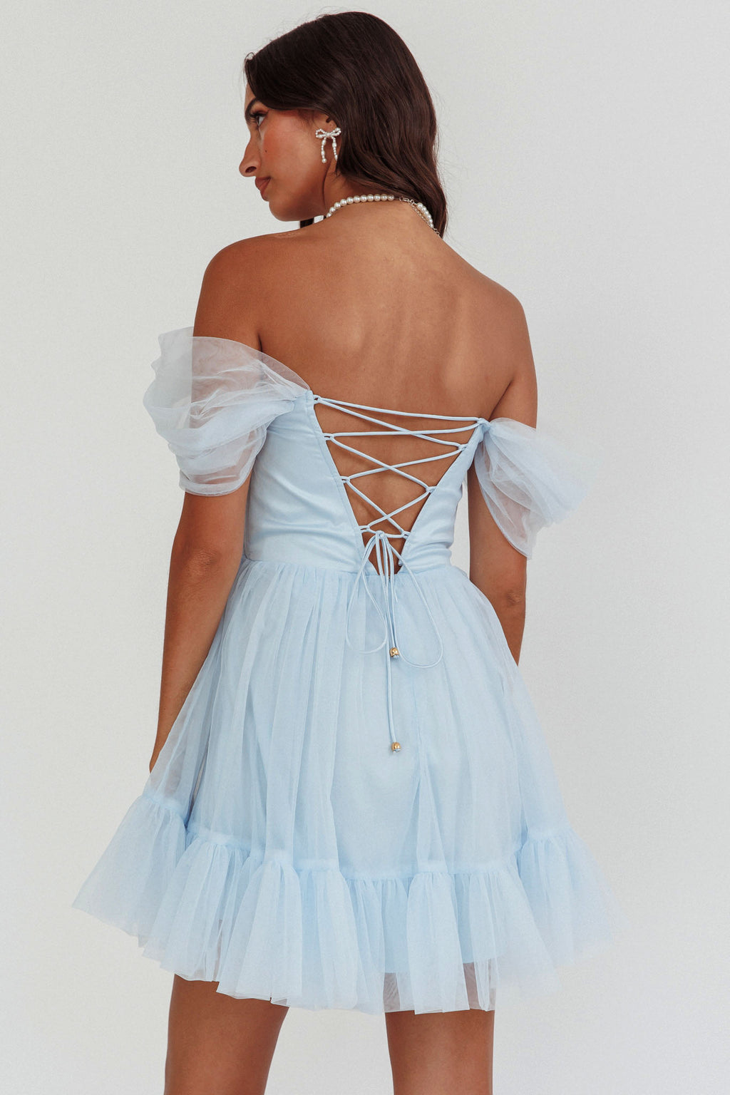 Pixi Off-Shoulder Lace-Up Back Baby Blue by Selfie Leslie