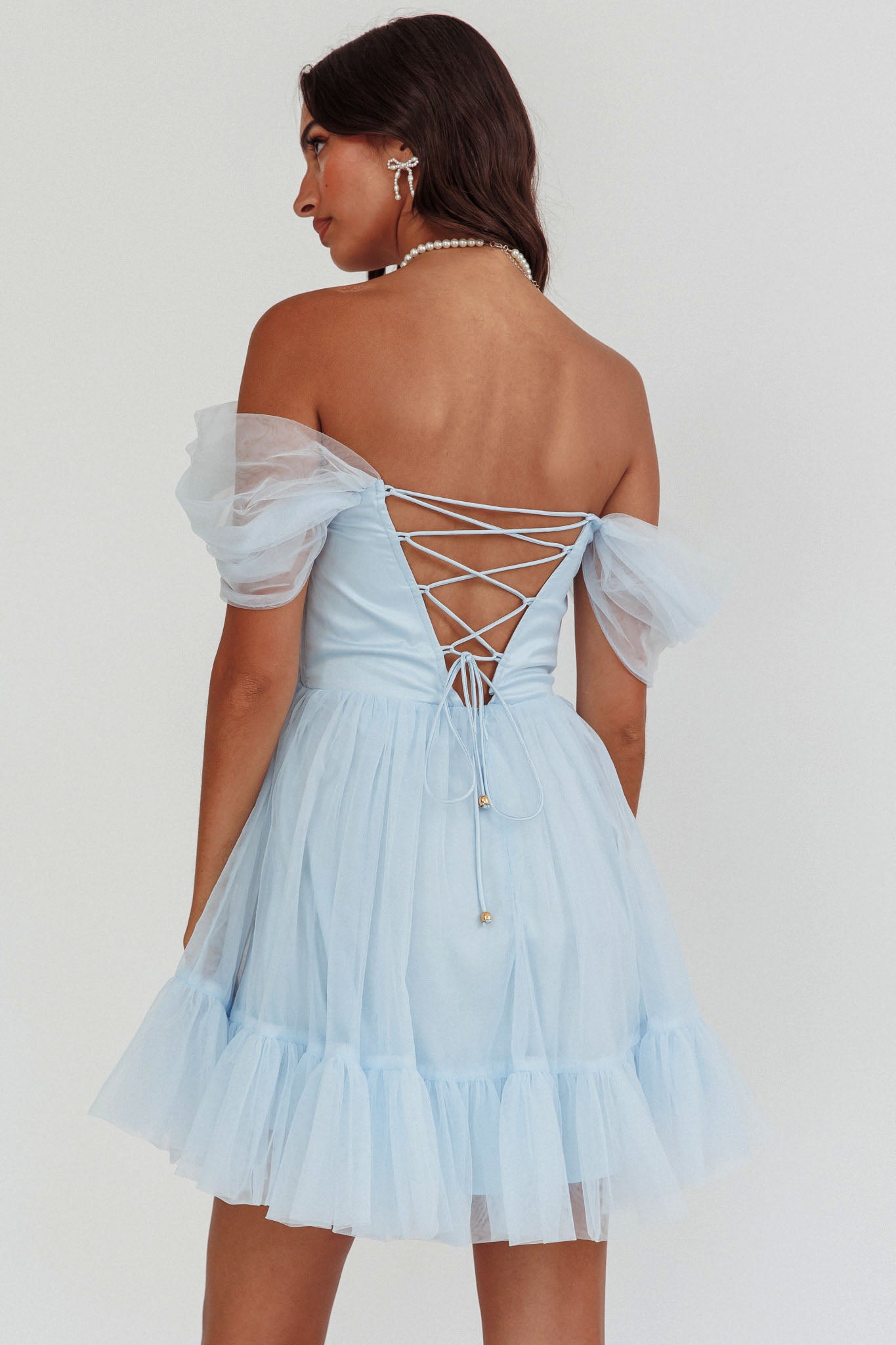 Pixi Off-Shoulder Lace-Up Back Baby Blue by Selfie Leslie