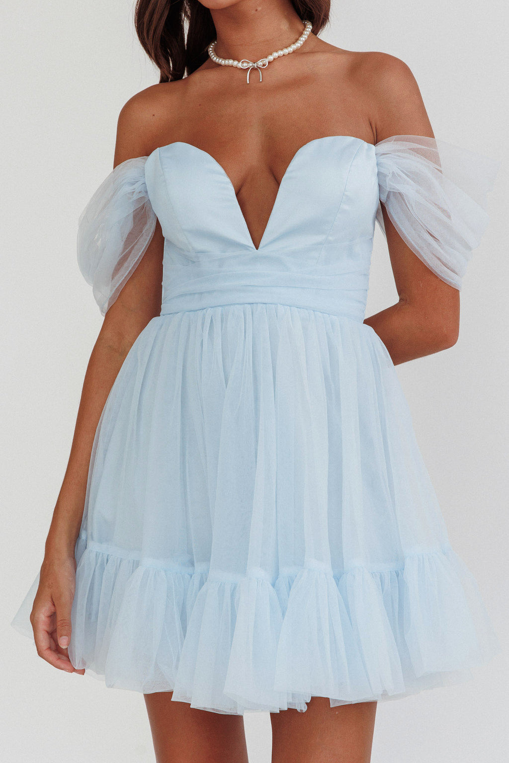 Pixi Off-Shoulder Lace-Up Back Baby Blue by Selfie Leslie