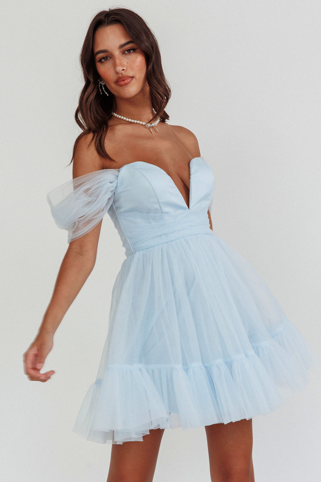 Pixi Off-Shoulder Lace-Up Back Baby Blue by Selfie Leslie