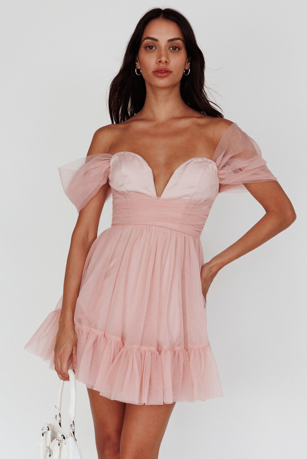 Pixi Off-Shoulder Lace-Up Back Back Pink by Selfie Leslie
