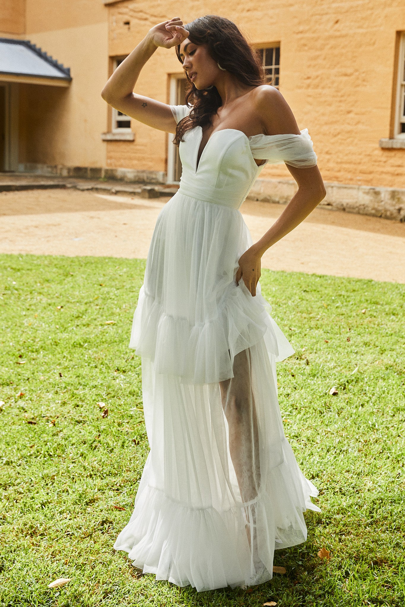 Pixi Off Shoulder Maxi Dress White by Selfie Leslie