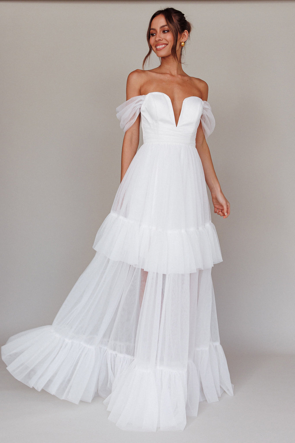 Pixi Off Shoulder Maxi Dress White by Selfie Leslie