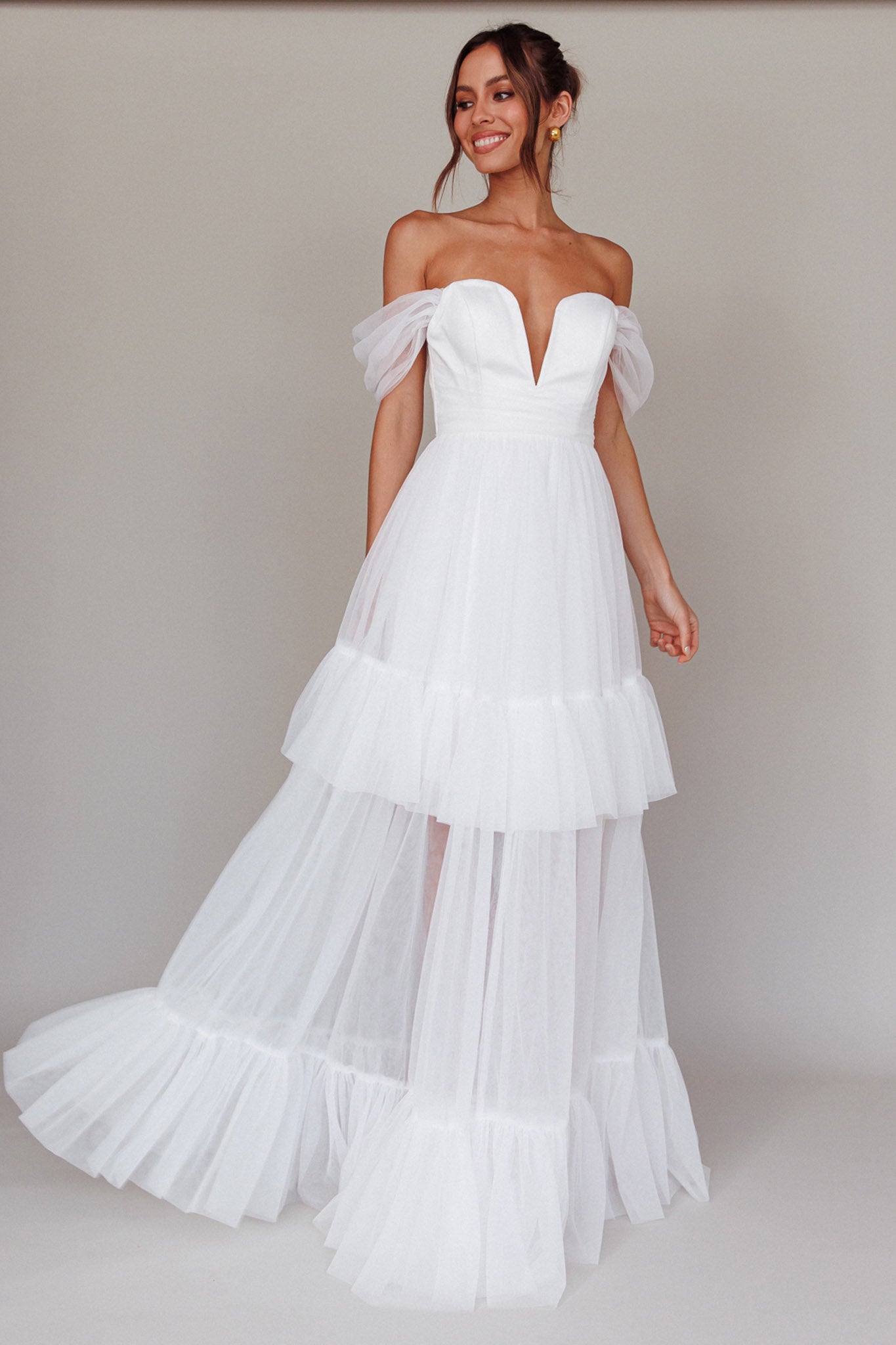 Pixi Off Shoulder Maxi Dress White by Selfie Leslie