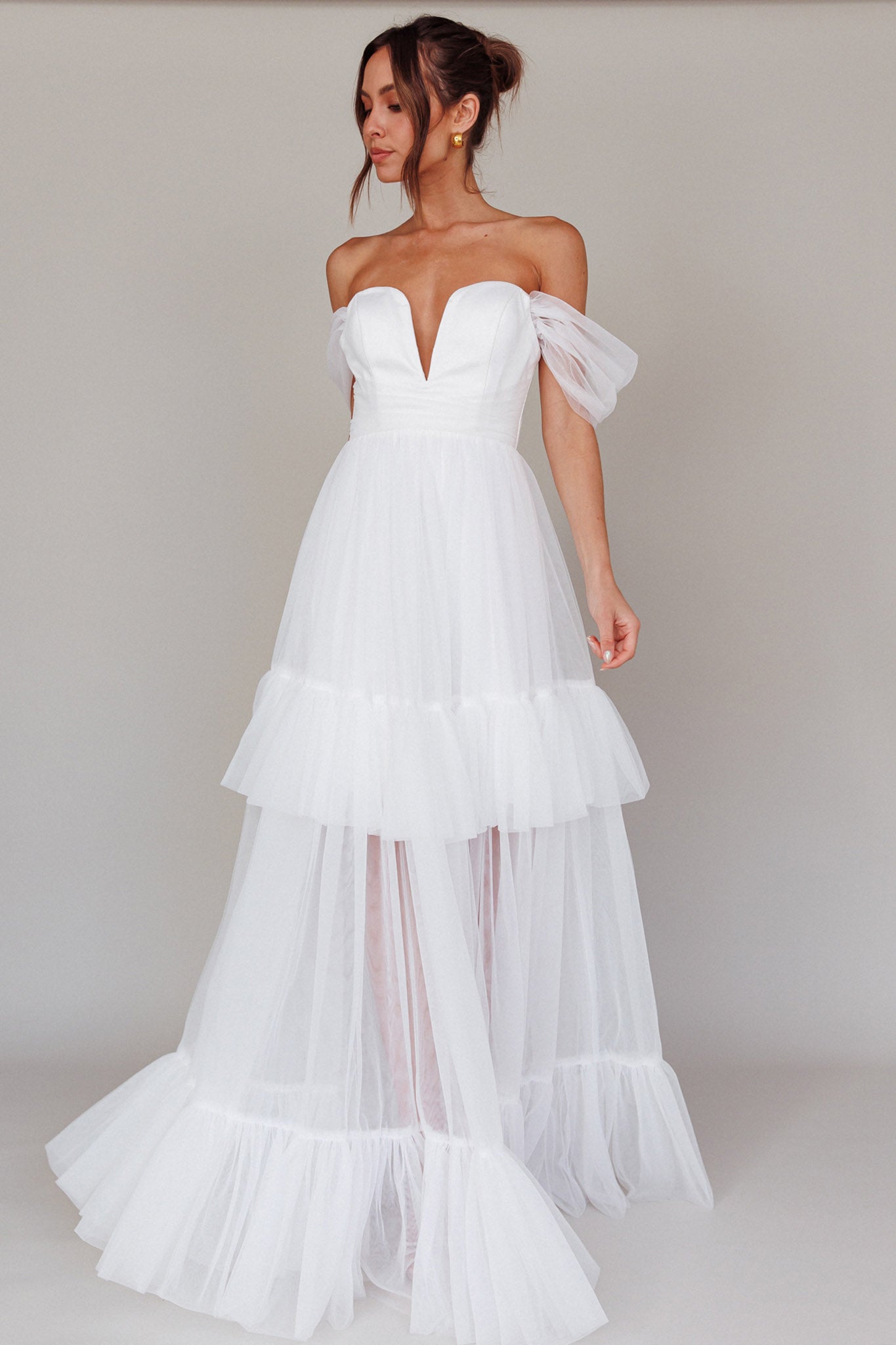 Pixi Off Shoulder Maxi Dress White by Selfie Leslie