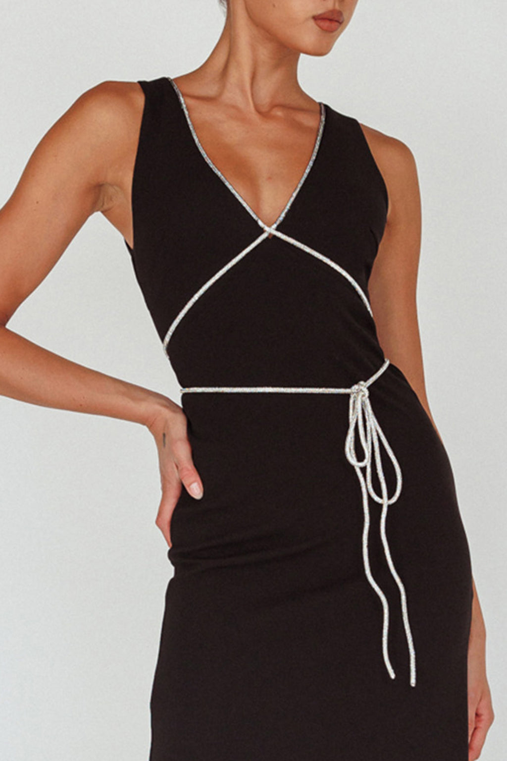 Del Sol Diamante Rope Maxi Dress Black by Selfie Leslie