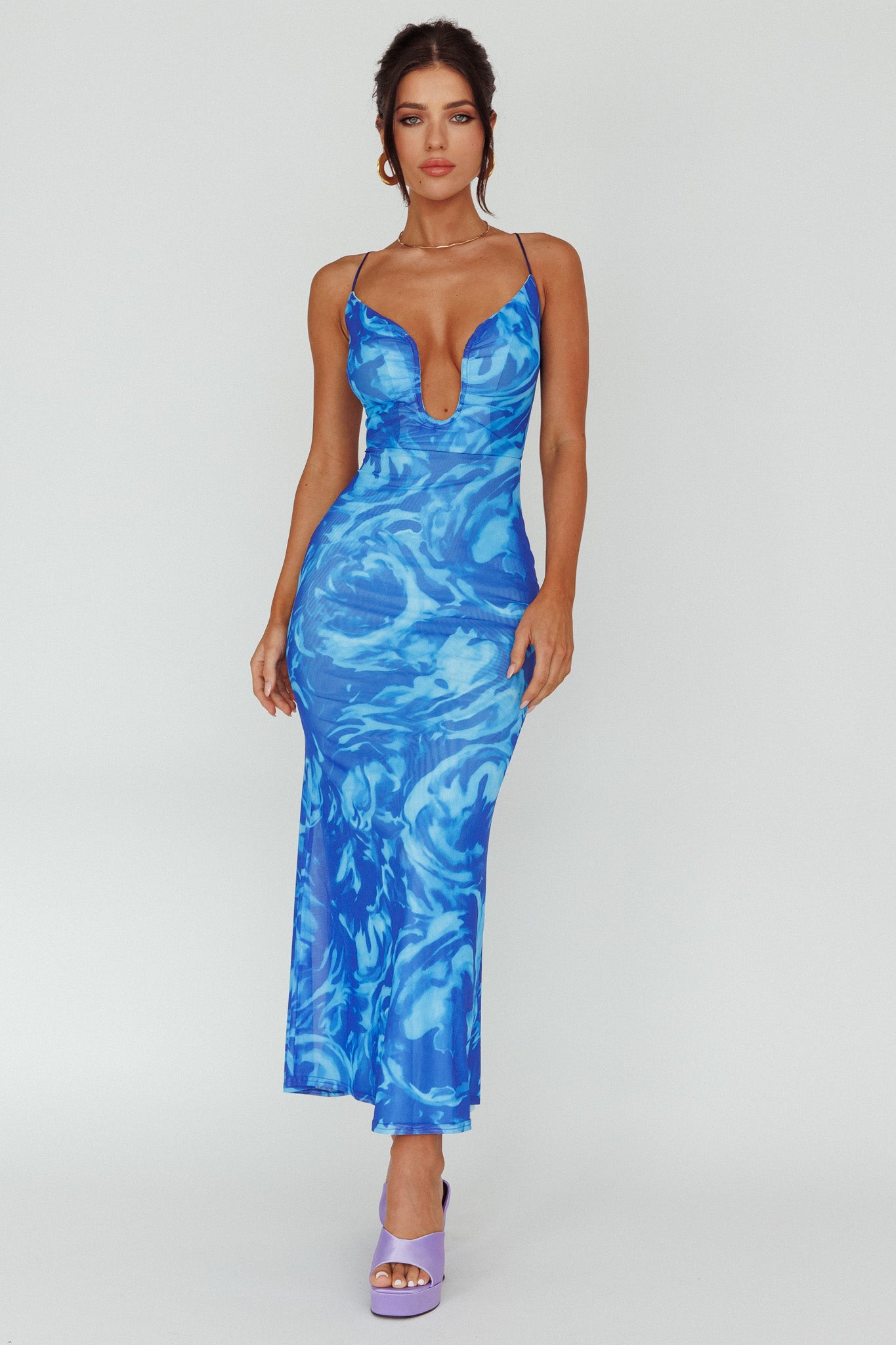 Nouveau U-Neckline Midi Dress Marbled Blue by Selfie Leslie